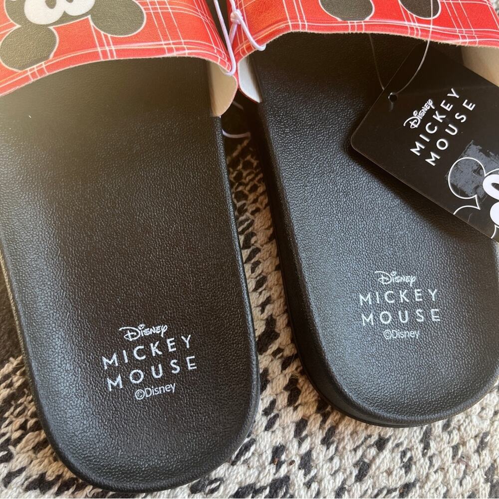 DISNEY Mickey Mouse Red Plaid Slide Sandals 37/6.5 Heart Womens Classic Cartoon - Picture 3 of 6